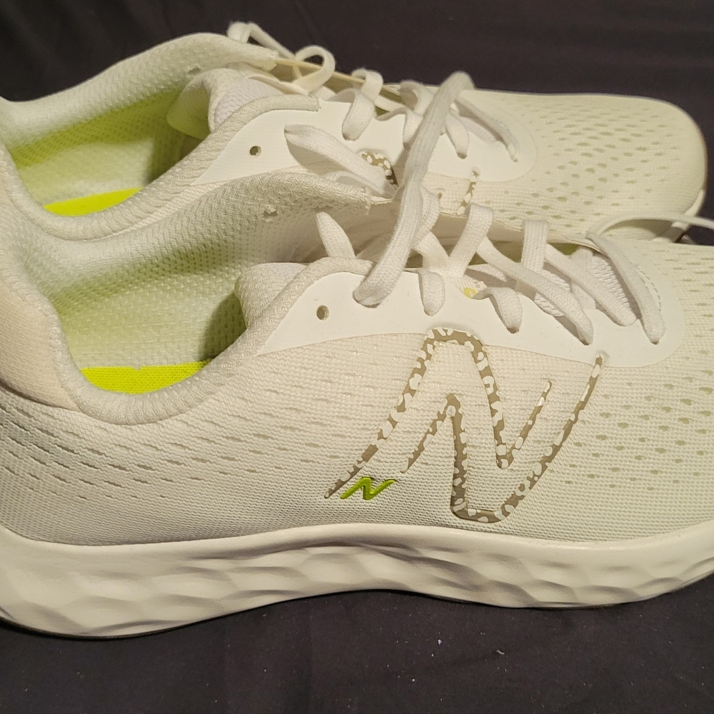New Balance Women's White Athletic Running Shoes with Lime Accents